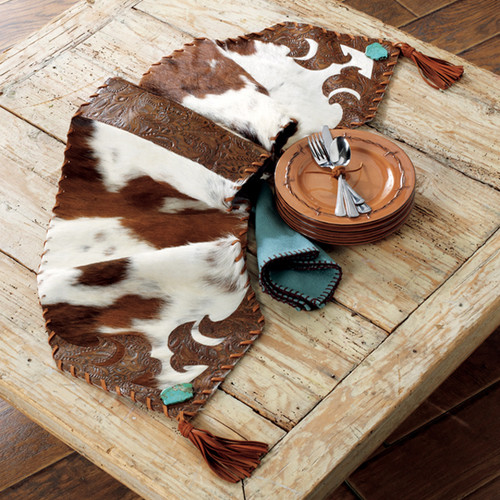 Cowhide and Turquoise Table Runner - Small
