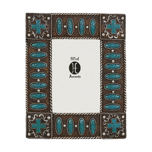 Crackled Turquoise Cross 4 x 6 Photo Frame