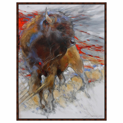 Crimson Bison Framed Canvas