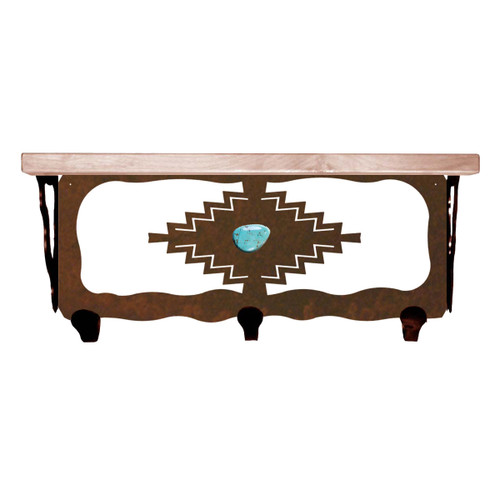 Desert Diamond Shelf/Coat Rack with Turquoise - 20 Inch