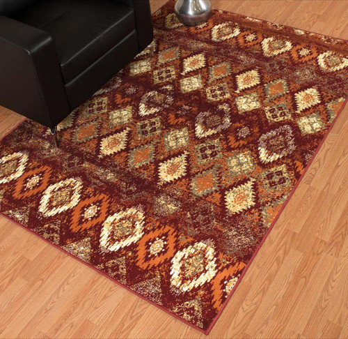 Faded Sawtooth Terra Cotta Diamond Rug - 2 x 7