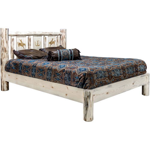 Frontier Platform Bed with Laser-Engraved Bronc Design - King