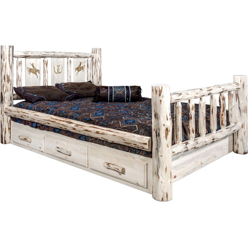 Frontier Storage Bed with Laser-Engraved Bronc Design - Cal King