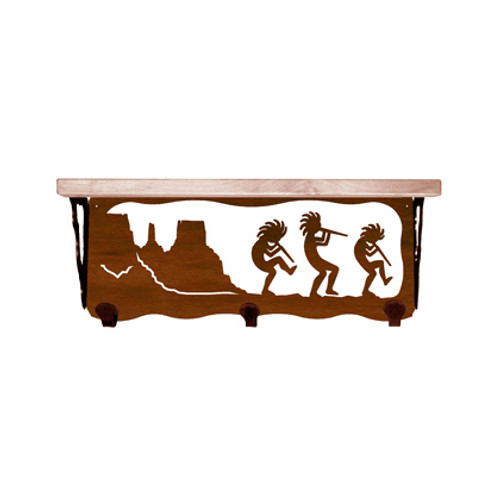 Kokopelli 20 Inch Pine Hook Shelf