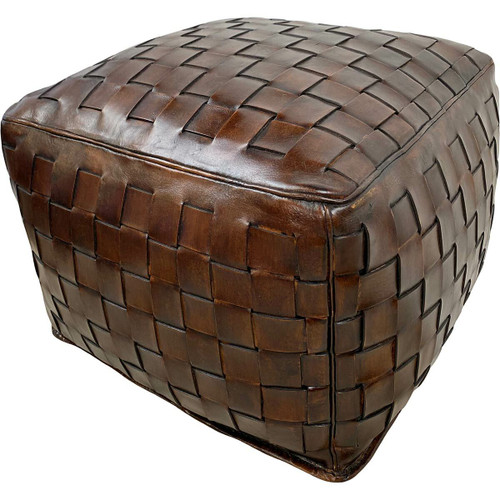 Large Square Braided Ottoman - Antique Brown