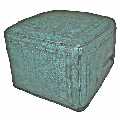 Large Ottoman Plain W/tacks Turquoise