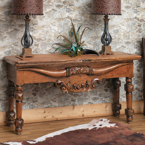 Longhorn Carved Console Table