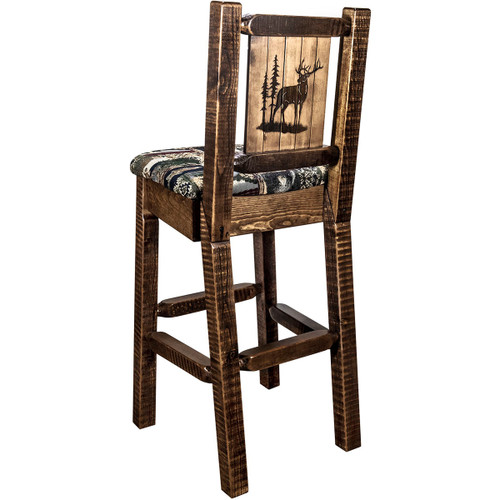 Ranchman's Counter Stool with Back & Laser-Engraved Elk Design