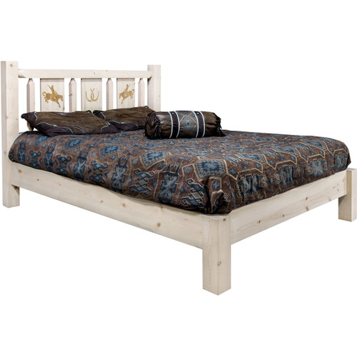 Ranchman's Platform Bed with Laser-Engraved Bronc Design - Cal King