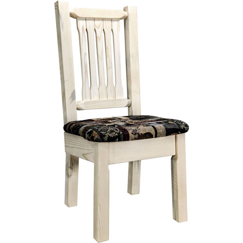 Ranchman's Side Chair with Woodland Upholstered Seat & Clear Lacquer Finish