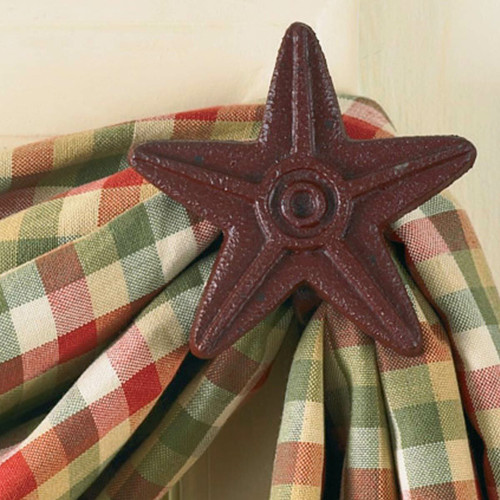 Red Cast Iron Star Curtain Hooks - Set of 2