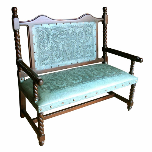 Solomon Bench with Turquoise Tooled Leather