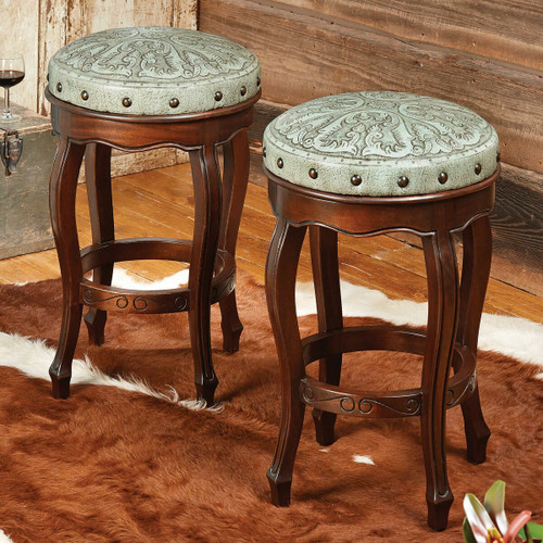 Spanish Heritage Turquoise Round Counter Stools - Set of 2