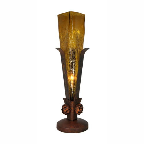 Triangle Rose Table Lamp with Crackled Amber Glass