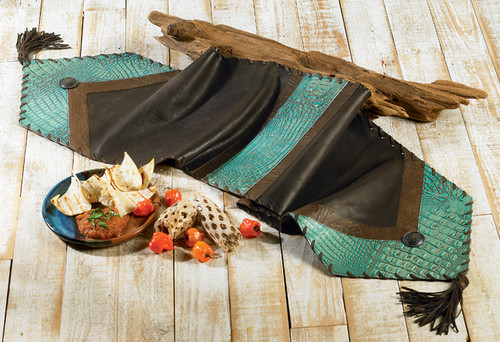 Turquoise Croc Leather Table Runner - 12 x 54