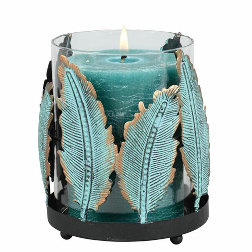 Turquoise Feather Candle Holder