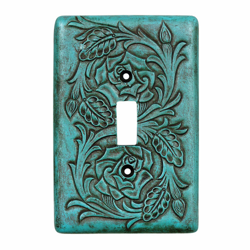 Turquoise Tooled Leather Single Switch Cover