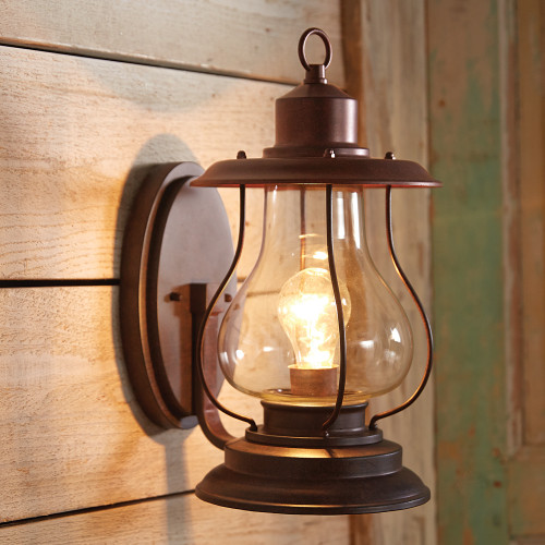 Weathered Patina Lantern Wall Sconce - 8 Inch