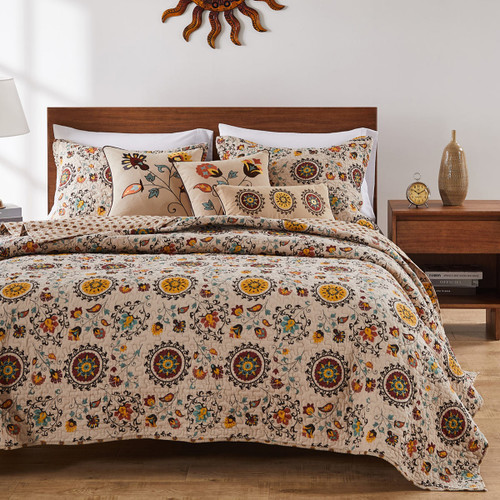 Western Medallions 5pc Bonus Quilt Bed Set - Queen