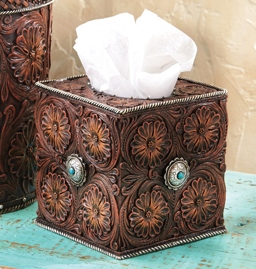 Western Tooled Leather Tissue Box