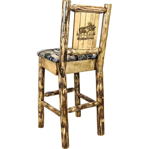 Woodsman Barstool with Back & Laser-Engraved Moose Design