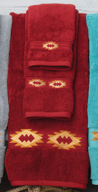 Southwest Diamonds Red Embroidered Towels