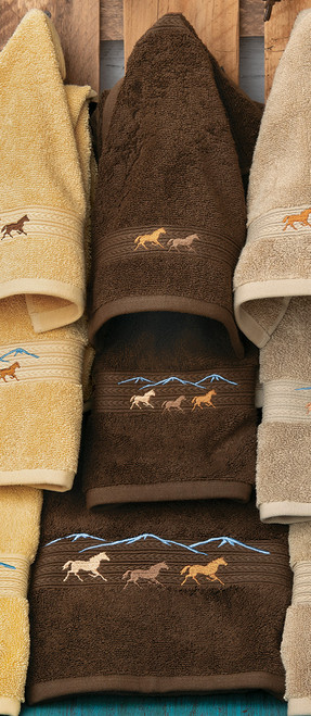 Running Horses Chocolate Embroidered Towels