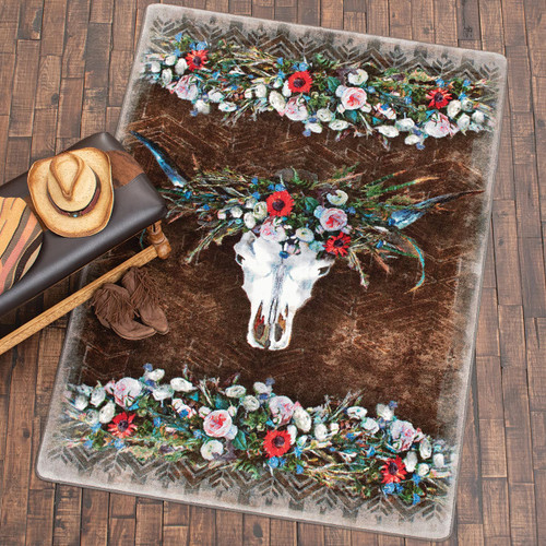 Floral Steer Skull Rug - 3 x 4