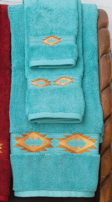 Southwest Diamonds Aqua Embroidered Bath Towel