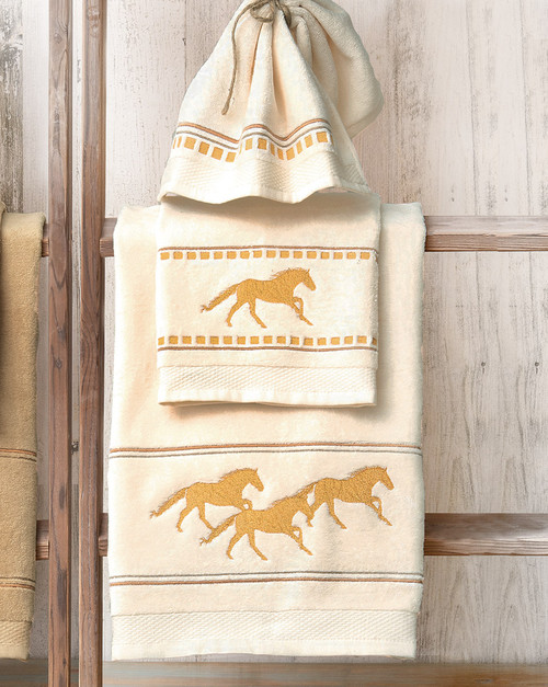 Running Horses Linen Embroidered Hand Towel