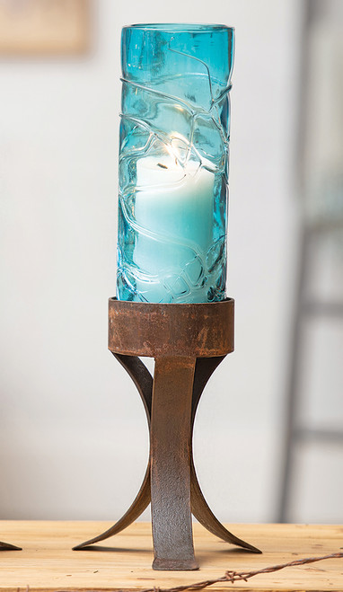 Turquoise Valley Glass Pillar Candle Holder - Medium