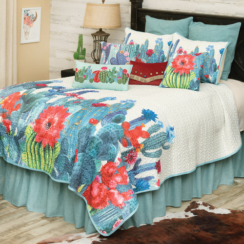 Blooming Desert Cactus Quilt Bed Set - Queen