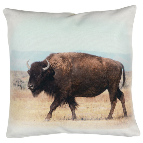 Grazing Bison Burlap Accent Pillow
