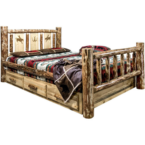 Cascade Storage Bed with Laser Engraved Bronc Design - Full