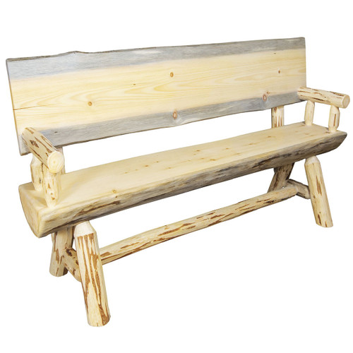 Asheville Outdoor Half Log Benches with Back