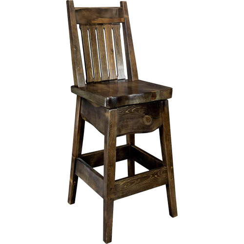 Lima 30 Inch Swivel Barstool with Back - Jacobean Stain