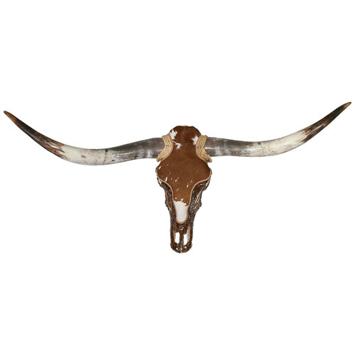 Authentic Longhorn Skull with Brown Cowhide & Copper Glass