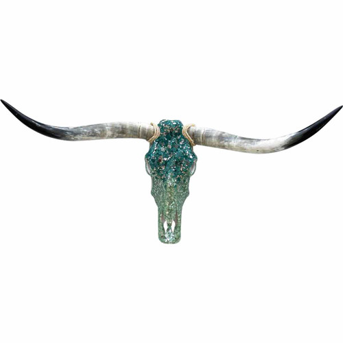 Authentic Longhorn Skull with Caribbean Ombre Glass