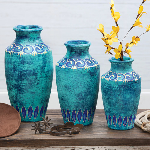 Swirling Skies Clay Vases - Set of 3