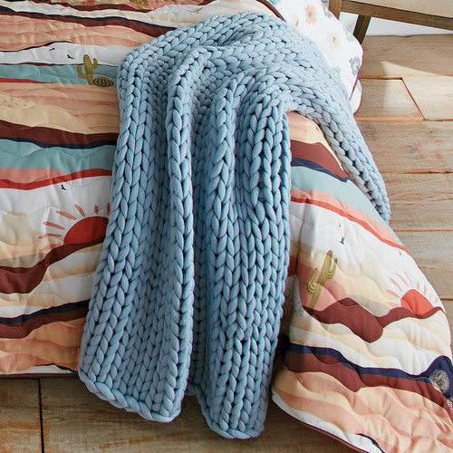 Chunky Knit Blue Throw