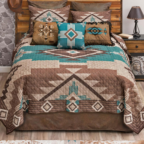 Mocha Turquoise Southwest Quilt Bed Set - Queen