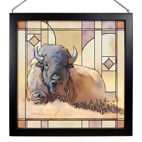 Buffalo at Rest Stained Glass Art