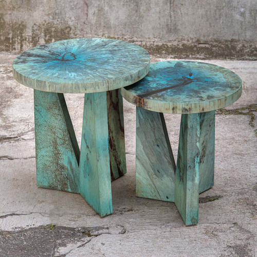 Tamarind Nesting Blue Tables - Set of 2 - OUT OF STOCK UNTIL 07/22/2024