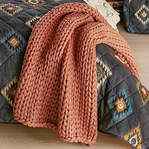 Coral Chunky Knit Throw