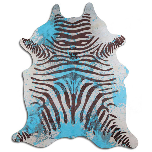 Distressed Aqua Zebra Cowhide Rugs