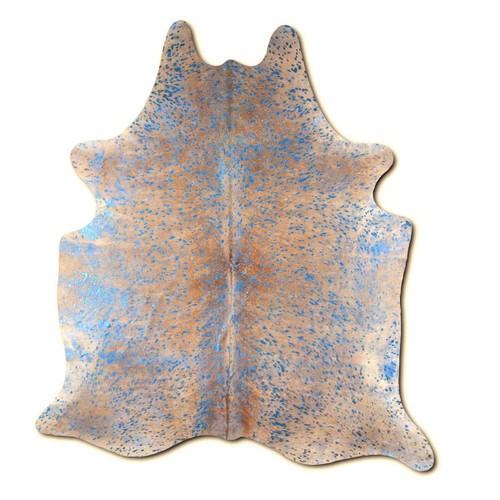 Metallic Blue & Tan Cowhide Rug - Large