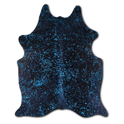 Blue Specked Black Cowhide Rug - Medium