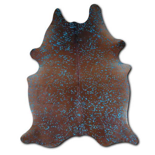 Turquoise Specked Brown Cowhide Rug - Medium