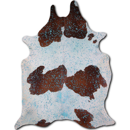 Blue Specked Brown & White Cowhide Rug - Large