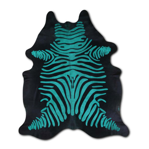 Turquoise Zebra Cowhide Rug - Medium